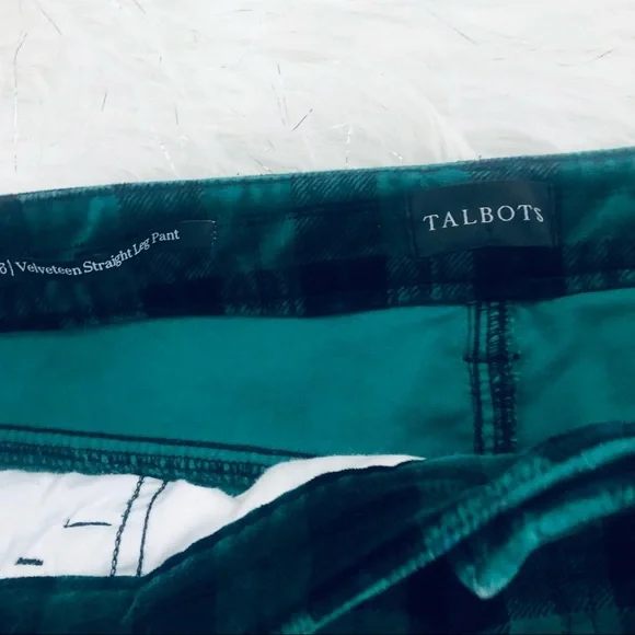 TALBOTS VELVETEEN BLACK-GREEN PLAID ANKLE PANTS.SIZE 16 - Picture 7 of 10